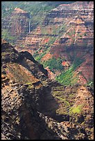 Waipoo falls and Waimea Canyon, afternoon. Kauai island, Hawaii, USA (color)