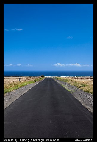 Narrow road and ocean,  South Point. Big Island, Hawaii, USA
