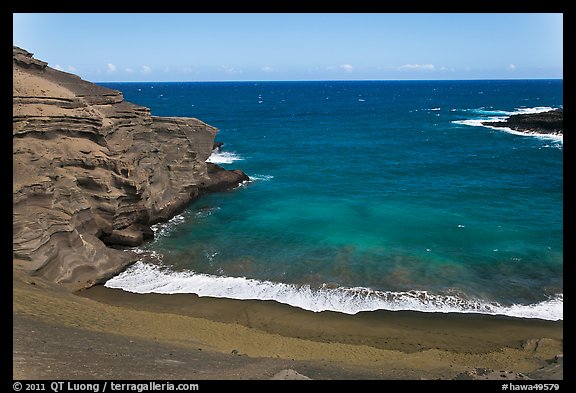 Green sand beach from above, South Point. Big Island, Hawaii, USA