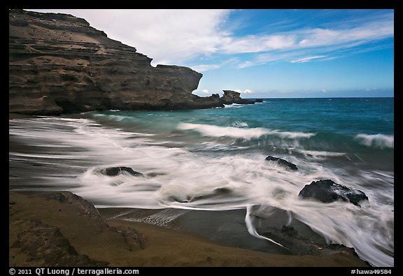 Surf and green sand, Papakolea Beach. Big Island, Hawaii, USA (color)