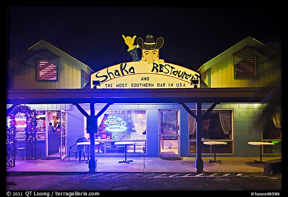 Most southern bar in the USA at night. Big Island, Hawaii, USA (color)