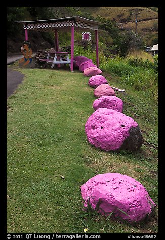 Rocks painted pink, Kahakuloa. Maui, Hawaii, USA