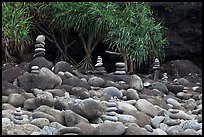 Rock piles on Hanakapiai Beach. Kauai island, Hawaii, USA (color)