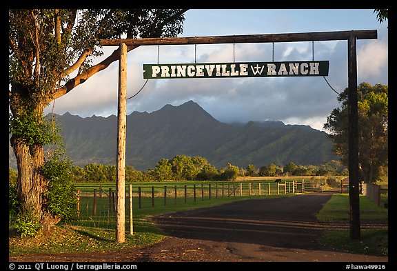 Princeville Ranch gate. Kauai island, Hawaii, USA