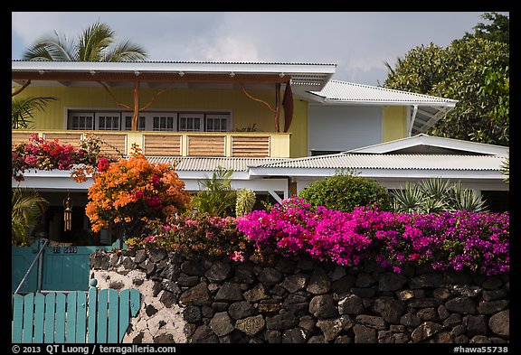Residence with tropical flowers, Kailua-Kona. Hawaii, USA (color)