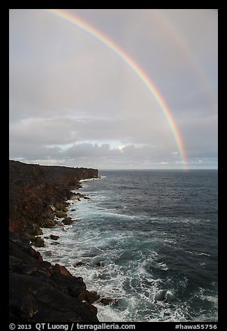 Volcanic coastline and double rainbow. Big Island, Hawaii, USA