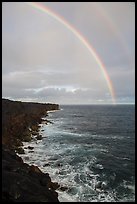 Volcanic coastline and double rainbow. Big Island, Hawaii, USA (color)