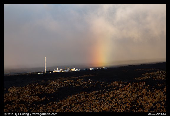 Mauna Loa Observatory and rainbow. Big Island, Hawaii, USA (color)