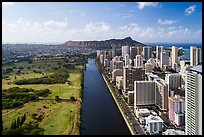 Aerial view of Ala Wai Canal and downtown Waikiki. Honolulu, Oahu island, Hawaii, USA ( color)