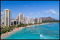 Aerial view of Waikiki Bay and Beach. Honolulu, Oahu island, Hawaii, USA ( color)