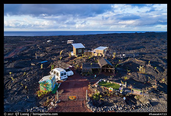 Aerial view of house on lava field, Kalapana. Big Island, Hawaii, USA (color)