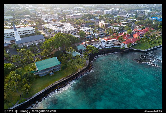Aerial view of Kailua with Hulihee Palace. Hawaii, USA (color)