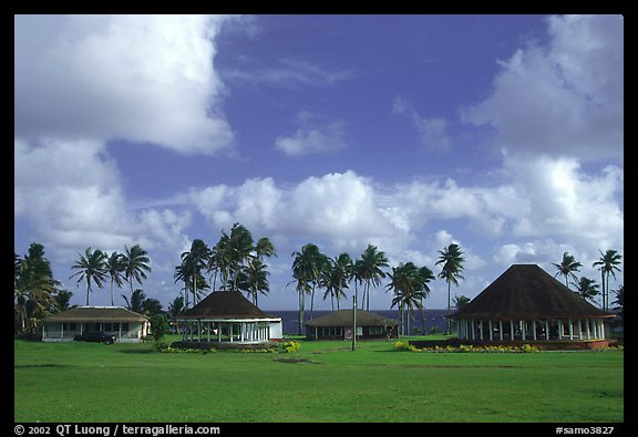 Homes near the ocean in Vailoa. Tutuila, American Samoa