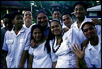 Group of Sunday churchgoers, all white-clad, Pago Pago. Pago Pago, Tutuila, American Samoa ( color)