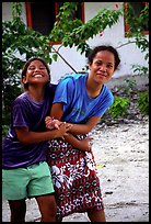 Girls in Aunuu village. Aunuu Island, American Samoa