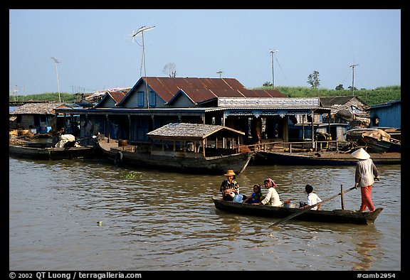 Houses along Tonle Sap river. Cambodia