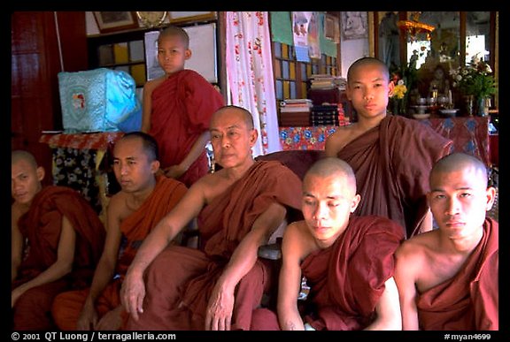 Monks,  Shwedagon Paya. Yangon, Myanmar (color)
