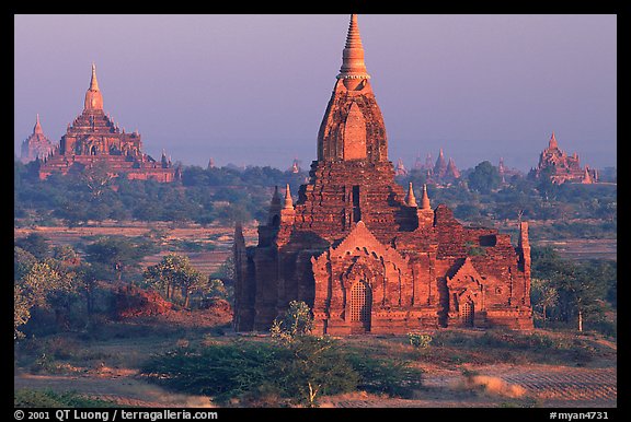 Ancient sacred city seen from Dhammayazika. Bagan, Myanmar (color)