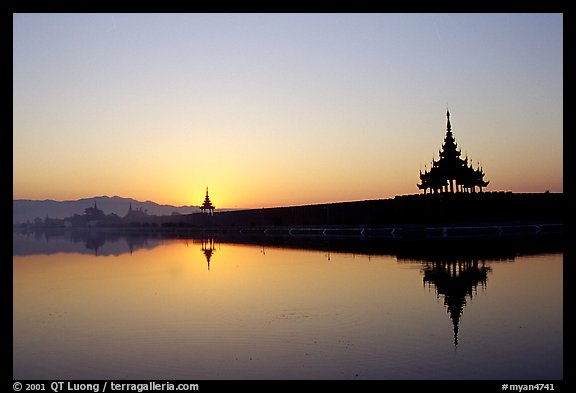 Sunrise on the Mandalay Fort moats. Mandalay, Myanmar