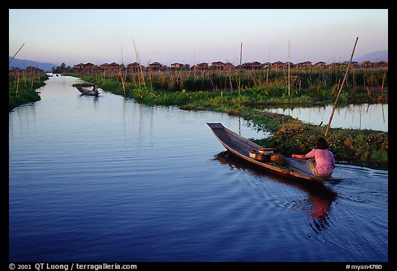 Floating gardens and village. Inle Lake, Myanmar (color)