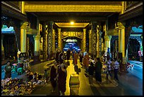 Eastern entrance corridor by night, Shwedagon Pagoda. Yangon, Myanmar