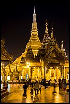Eastern Main Shrine at night, Shwedagon Pagoda. Yangon, Myanmar