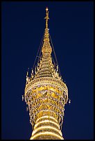 Hti of the Shwedagon Pagoda, adorned with thousands of gems and golden bells. Yangon, Myanmar
