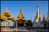 Northern stairway, pavillions, and stupas, Shwedagon Pagoda. Yangon, Myanmar