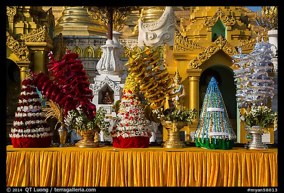 Elaborate offerings, Shwedagon Pagoda. Yangon, Myanmar (color)