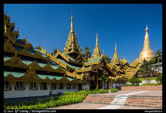 Southern stairway and main Stupa, Shwedagon Pagoda. Yangon, Myanmar (color)