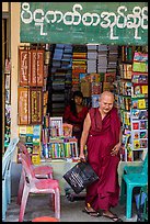 Monk leaves bookstore, Shwedagon Pagoda. Yangon, Myanmar ( color)