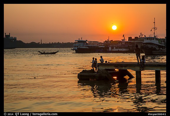 Botataung Pier at sunset, Yangon River. Yangon, Myanmar (color)