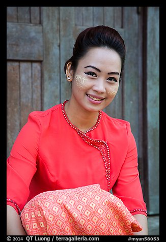 Young modern burmese woman with thanaka paste. Yangon, Myanmar (color)