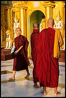 Monks on platform, Shwedagon Pagoda. Yangon, Myanmar ( color)