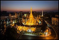 City Hall, Sule Pagoda, and Independence Monument at dawn. Yangon, Myanmar ( color)