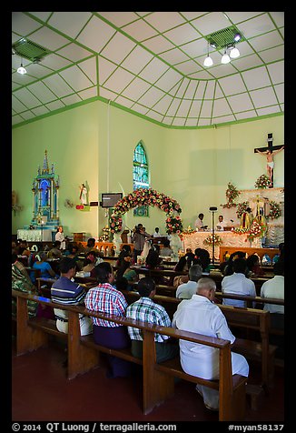 Inside church with wedding in progress. Yangon, Myanmar (color)