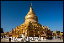 Circular gold leaf-gilded stupa, Shwezigon Pagoda. Bagan, Myanmar