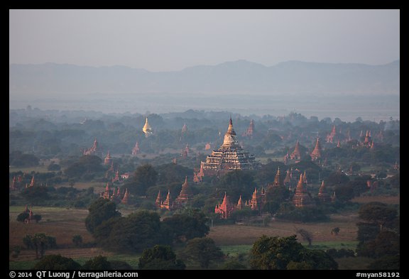 Aerial view of Bagan archeological site. Bagan, Myanmar