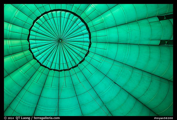Looking up inside hot air balloon. Bagan, Myanmar (color)
