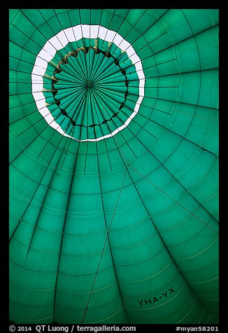 Top vent inside hot air balloon. Bagan, Myanmar