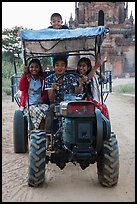 Children driving tractor, Minnanthu village. Bagan, Myanmar ( color)