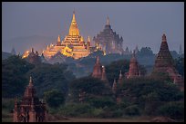 Temples at dawn, including Ananda and Thatbyinnyu. Bagan, Myanmar