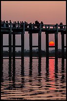 Sun setting behind U Bein Bridge. Amarapura, Myanmar ( color)