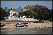 Settawya Pagoda and unfinished Mingun Pagoda from river, Mingun. Myanmar ( color)