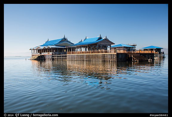 Restaurant built on stilts in middle of lake. Inle Lake, Myanmar (color)