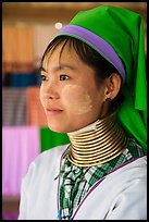 Kayan Padaung woman with neck rings. Inle Lake, Myanmar ( color)
