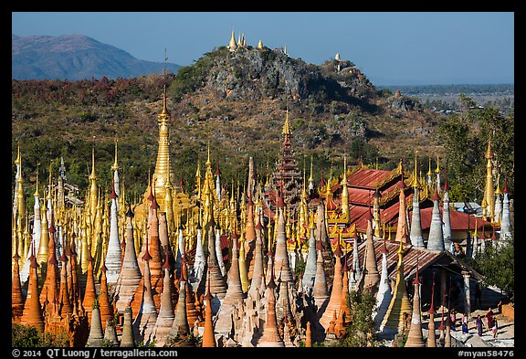 Stupas surounding Shwe Indein Pagoda. Inle Lake, Myanmar (color)