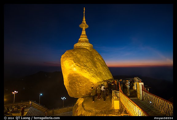 Bridge to the Golden rock with last light on horizon. Kyaiktiyo, Myanmar (color)