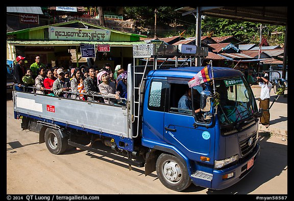 Truck carrying pilgrims to the top of Kelasa Hill. Kyaiktiyo, Myanmar (color)