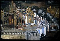 Mural painting showing the Grand Palace. Bangkok, Thailand (color)